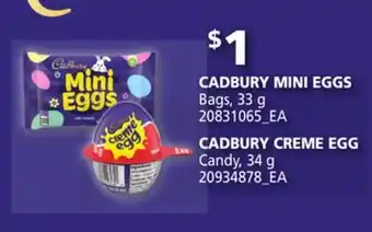 Loblaws CADBURY MINI EGGS Bags, 33 g CADBURY CREME EGG Candy, 34g offer