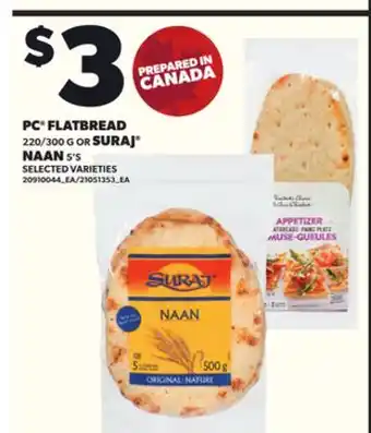 Loblaws PC FLATBREAD, 220/300G OR SURAJ NAAN, 5'S offer