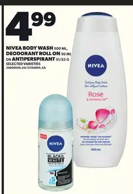 Loblaws NIVEA BODY WASH 500ML, DEODORANT ROLL ON 50ML, OR ANTIPERSPIRANT 51/52G offer