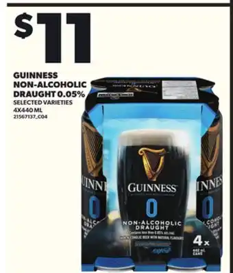 Loblaws GUINNESS NON-ALCOHOLIC DRAUGHT 0.05%, 4X440ML offer