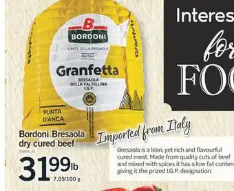 Fortinos BORDONI BRESAOLA DRY CURED BEEF, 7.05/100 G offer