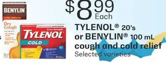 Fortinos TYLENOL 20'S OR BENYLIN 100 ML COUGH AND COLD RELIEF offer