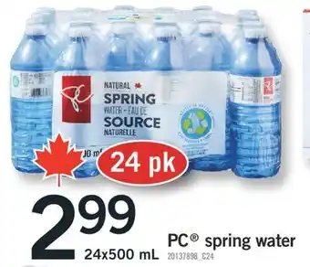 Fortinos PC SPRING WATER, 24X500 ML offer