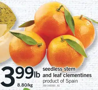 Fortinos SEEDLESS STEM AND LEAF CLEMENTINES offer