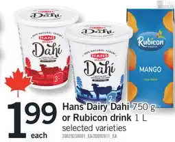 Fortinos HANS DAIRY DAHI 750 G OR RUBICON DRINK 1 L offer