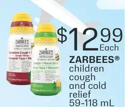 Fortinos ZARBEES CHILDREN COUGH AND COLD RELIEF, 59-118 ML offer