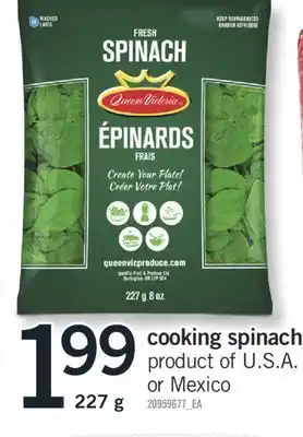 Fortinos COOKING SPINACH, 227 G offer