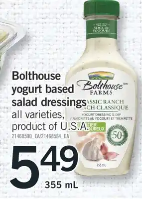 Fortinos BOLTHOUSE YOGURT BASED SALAD DRESSINGS, 355 ML offer