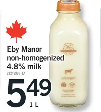 Fortinos EBY MANOR NON-HOMOGENIZED 4.8% MILK, 1L offer