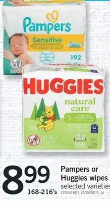 Fortinos PAMPERS OR HUGGIES WIPES, 168-216'S offer