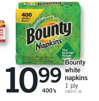 Fortinos BOUNTY WHITE NAPKINS, 1 PLY, 400's offer