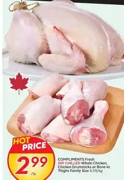 Sobeys Fresh AIR-CHILLED Whole Chicken, Chicken Drumsticks or Bone-In Thighs Family Size offer