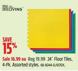 Canadian Tire FOR LIVING 24˝ Floor Tiles, 4-Pk. Assorted styles offer