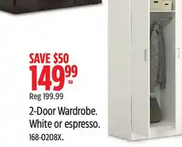 Canadian Tire Sauder 2-Door Wardrobe. White or espresso offer