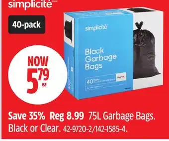 Canadian Tire Simplicity Garbage Bags offer