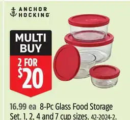 Canadian Tire Anchor Hocking 8-Pc Glass Food Storage Set 1, 2, 4 and 7 cup sizes offer