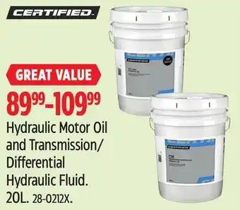 Canadian Tire Hydraulic Motor Oil and Transmission/ Differential Hydraulic Fluid offer