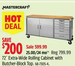 Canadian Tire Mastercraft 72˝ Extra-Wide Rolling Cabinet with Butcher-Block Top offer