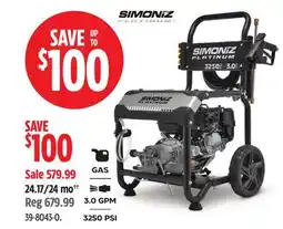 Canadian Tire SIMONIZ PLATINUM, GAS 3.0 GPM 3250 PSI offer