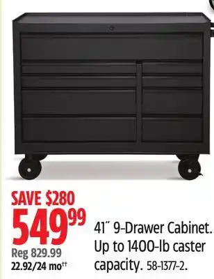 Canadian Tire MAXIMUM 41˝9-Drawer Cabinet. Up to 1400-lb caster capacity offer