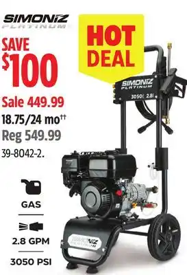 Canadian Tire Simoniz Platinum GAS 2.8 GPM 3050 PSI offer