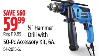 Canadian Tire Mastercraft 1⁄2˝ Hammer Drill with 50-Pc Accessory Kit, 6A offer