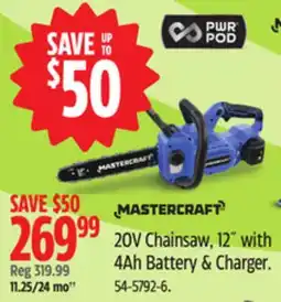 Canadian Tire Mastercraft 20V Chainsaw 12 with 4Ah Battery & Charger offer