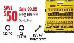 Canadian Tire Stanley 122-PC, 72 TEETH, ¼ , ⅜ DRIVE SIZES offer