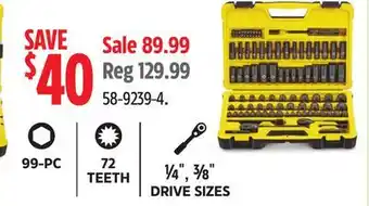 Canadian Tire Stanley 99-PC 72 TEETH ¼ , ⅜ DRIVE SIZES offer