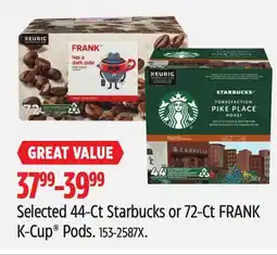 Canadian Tire Starbucks Selected 44-Ct Starbucks or 72-Ct FRANK K-Cup Pods offer