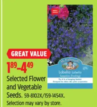 Canadian Tire Selected Flower and Vegetable Seeds offer