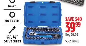 Canadian Tire Mastercraft 62-PC 60 TEETH ¼ , ⅜ DRIVE SIZES offer