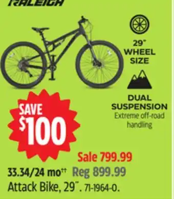 Canadian Tire Raleigh Attack Bike, 29˝ offer