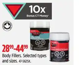 Canadian Tire Bondo Body Fillers. Selected types and sizes offer