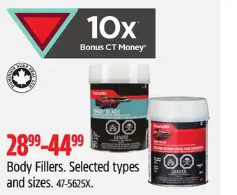 Canadian Tire Bondo Body Fillers. Selected types and sizes offer