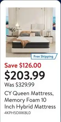 Walmart CY Queen Mattress, Memory Foam 10 Inch Hybrid Mattress offer