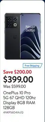 Walmart OnePlus 10 Pro 5G 67 QHD 120hz Display 8GB RAM 128GB offer