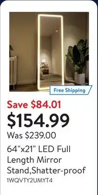 Walmart 64x21 LED Full Length Mirror Stand,Shatter-proof offer