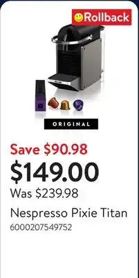 Walmart Nespresso Pixie Titan offer