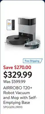 Walmart AIRROBO T20+ Robot Vacuum and Mop with Self-Emptying Base offer