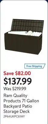 Walmart Ram Quality Products 71 Gallon Backyard Patio Storage Deck offer