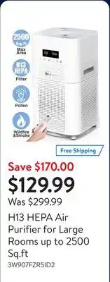 Walmart H13 HEPA Air Purifier for Large Rooms up to 2500 Sq.ft offer