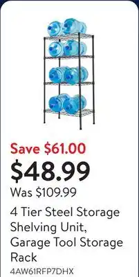 Walmart 4 Tier Steel Storage Shelving Unit, Garage Tool Storage Rack offer