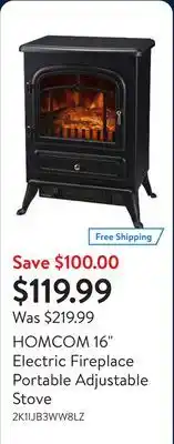 Walmart HOMCOM 16 Electric Fireplace Portable Adjustable Stove offer