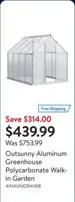 Walmart Outsunny Aluminum Greenhouse Polycarbonate Walk-in Garden offer