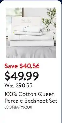 Walmart 100% Cotton Queen Percale Bedsheet Set offer