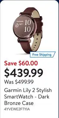 Walmart Garmin Lily 2 Stylish SmartWatch - Dark Bronze Case offer