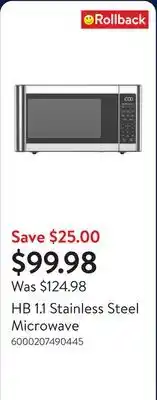 Walmart HB 1.1 Stainless Steel Microwave offer