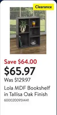 Walmart Lola MDF Bookshelf in Tallisa Oak Finish offer