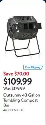 Walmart Outsunny 43 Gallon Tumbling Compost Bin offer